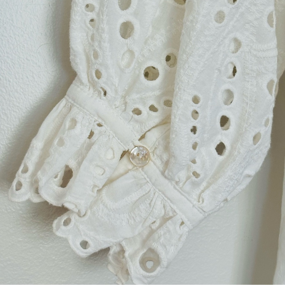 Natalie Martin White Eyelet Embroidered Dress Button Front XS - Picture 9 of 13